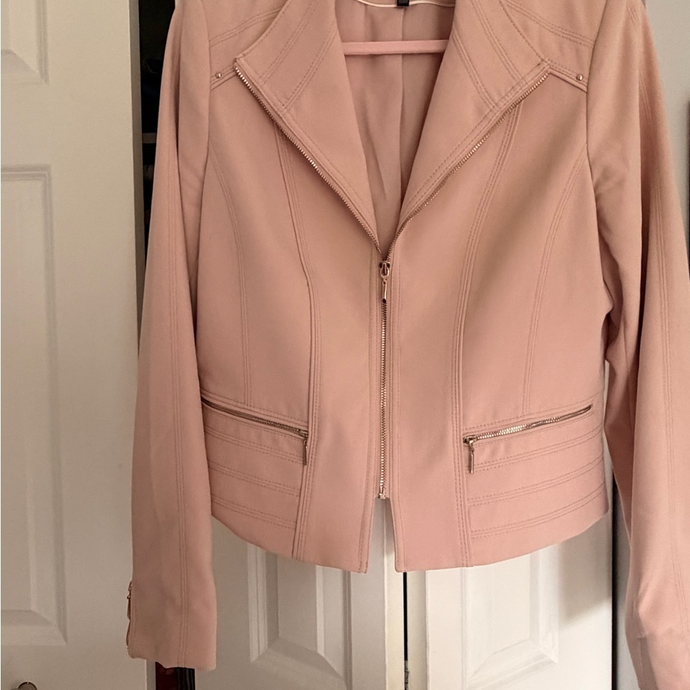 White House Black Market Blush Pink Zip-Front Leather Jacket